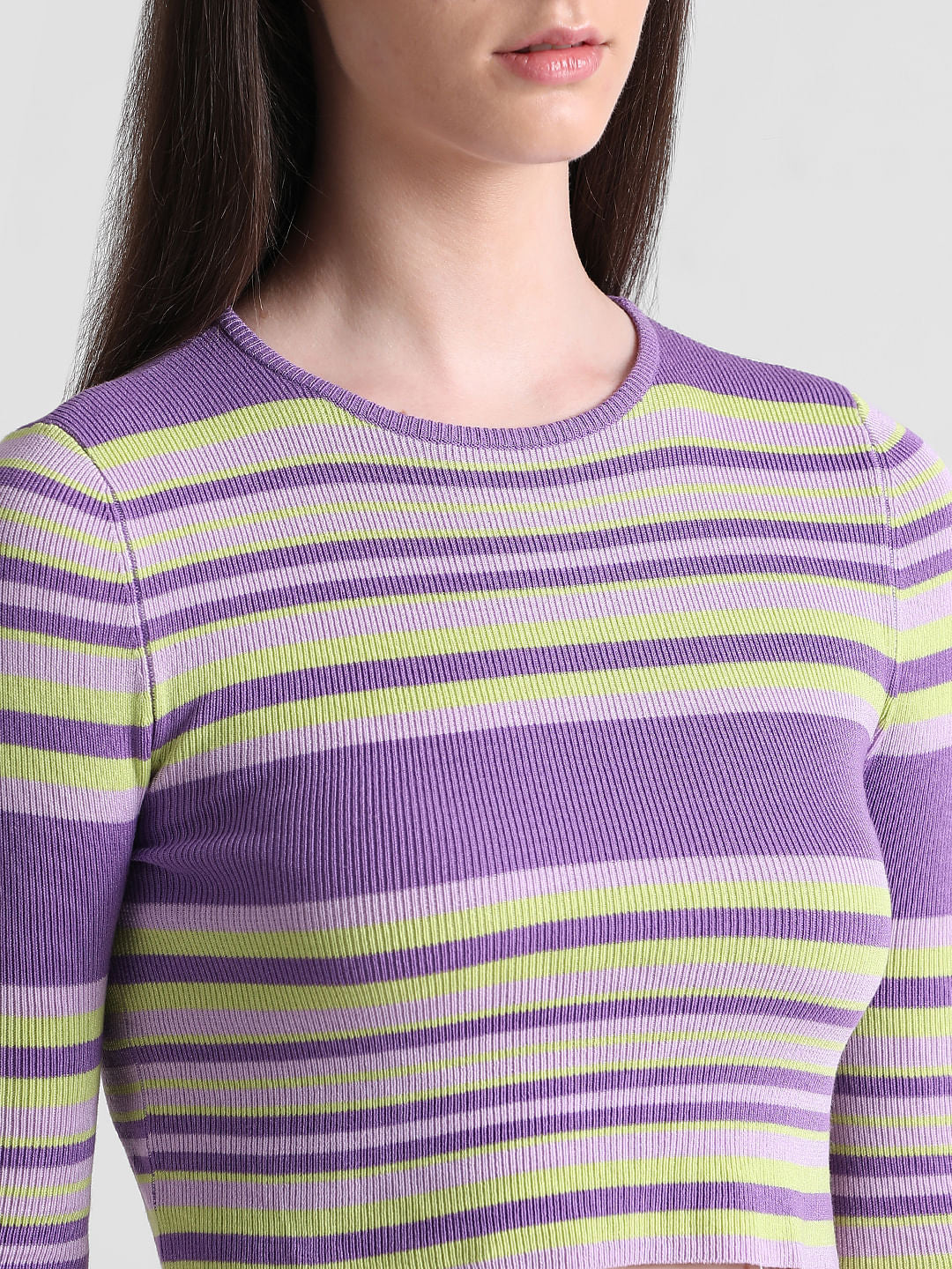 Purple Striped Cropped Pullover