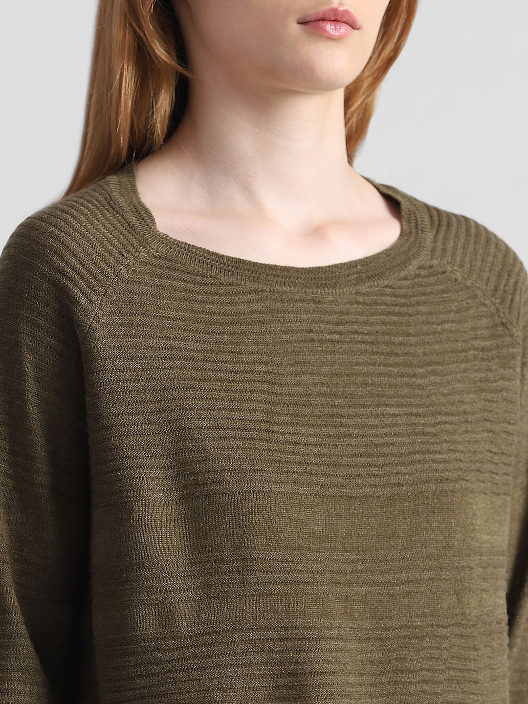 Green Structured Knitted Pullover