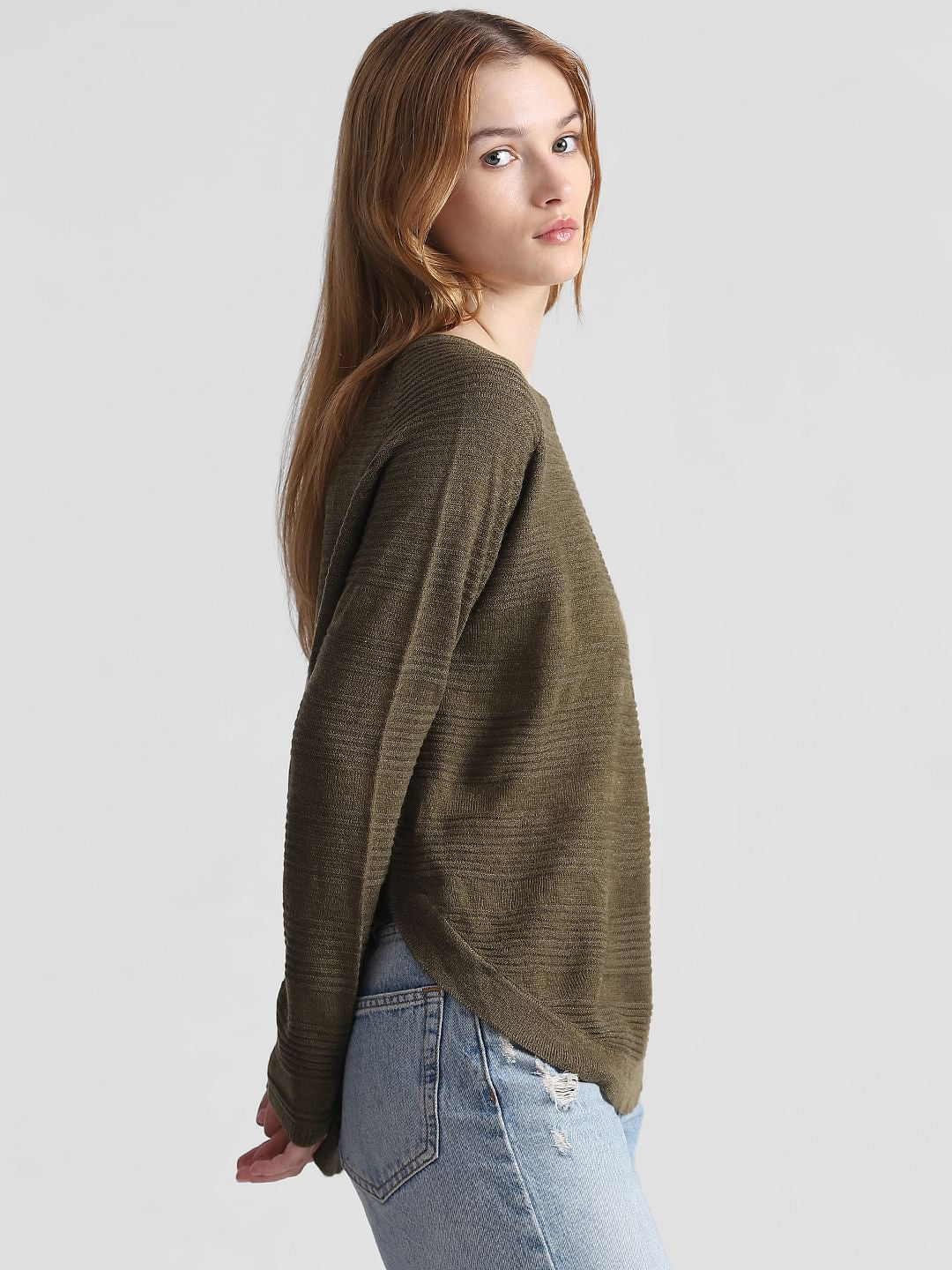 Green Structured Knitted Pullover
