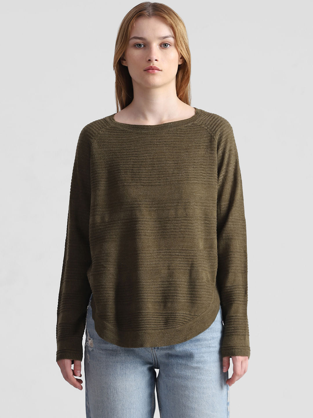 Green Structured Knitted Pullover