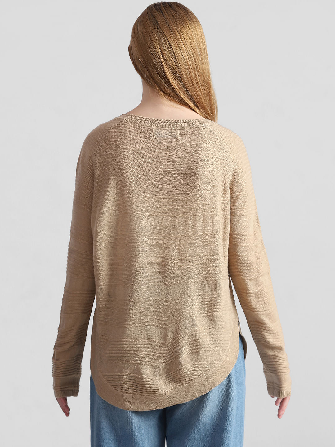 Beige Structured Knitted Pullover