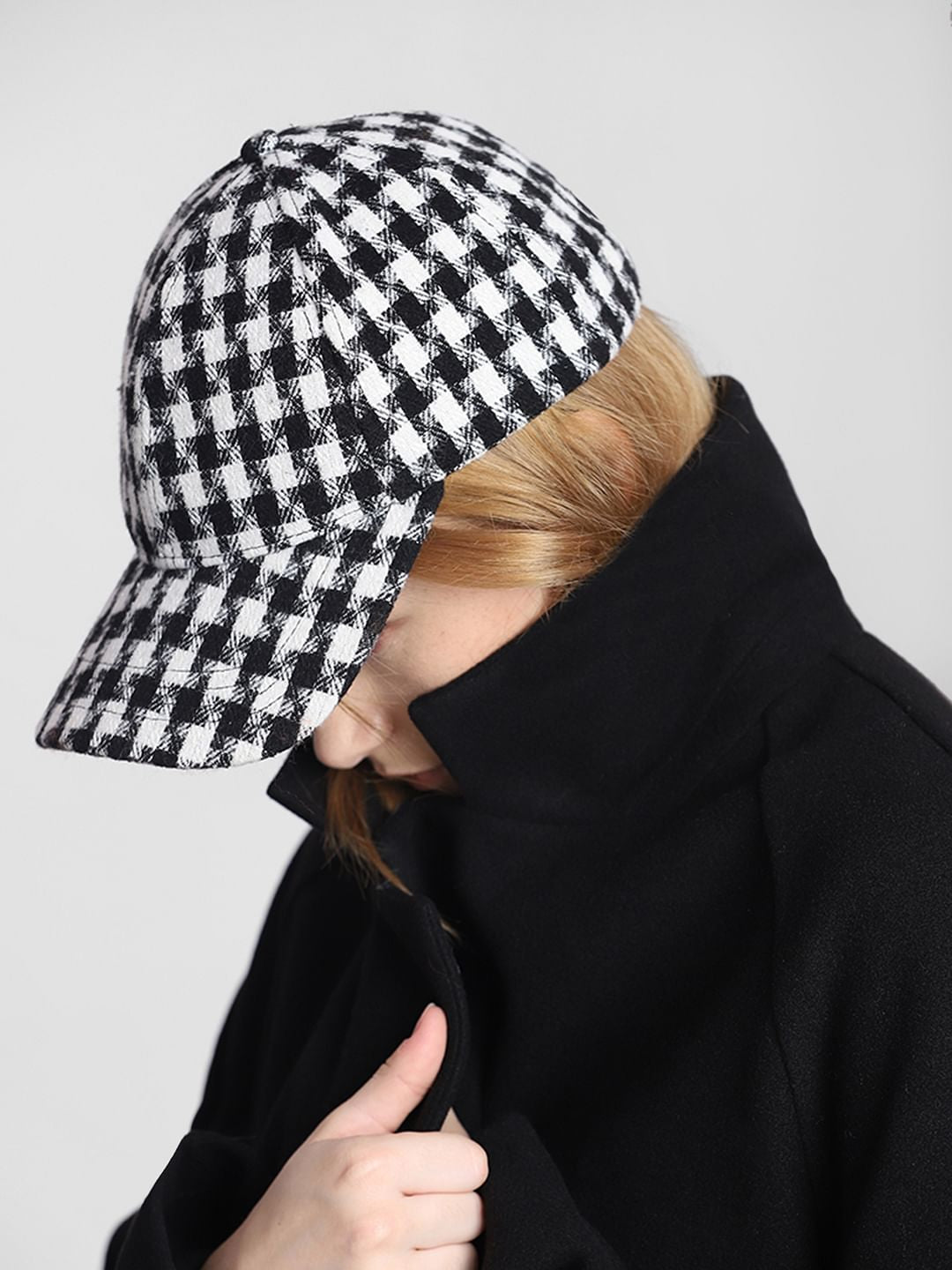 Black Check Twill Cap