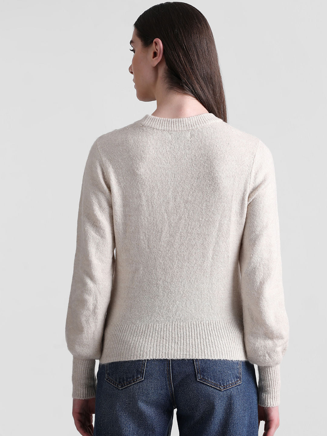 Beige Pearl Embellished Pullover