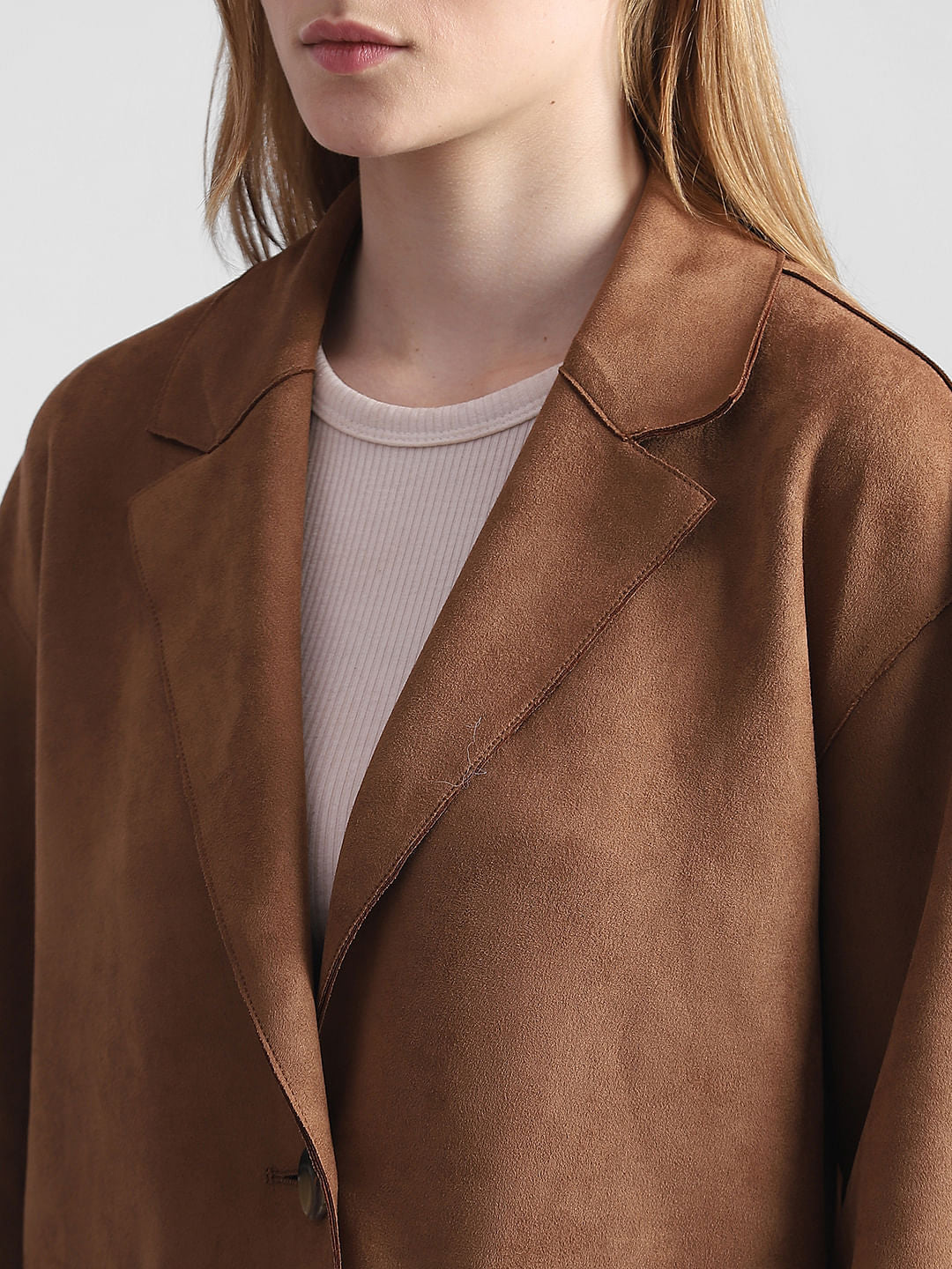 Brown Faux Suede Long Blazer