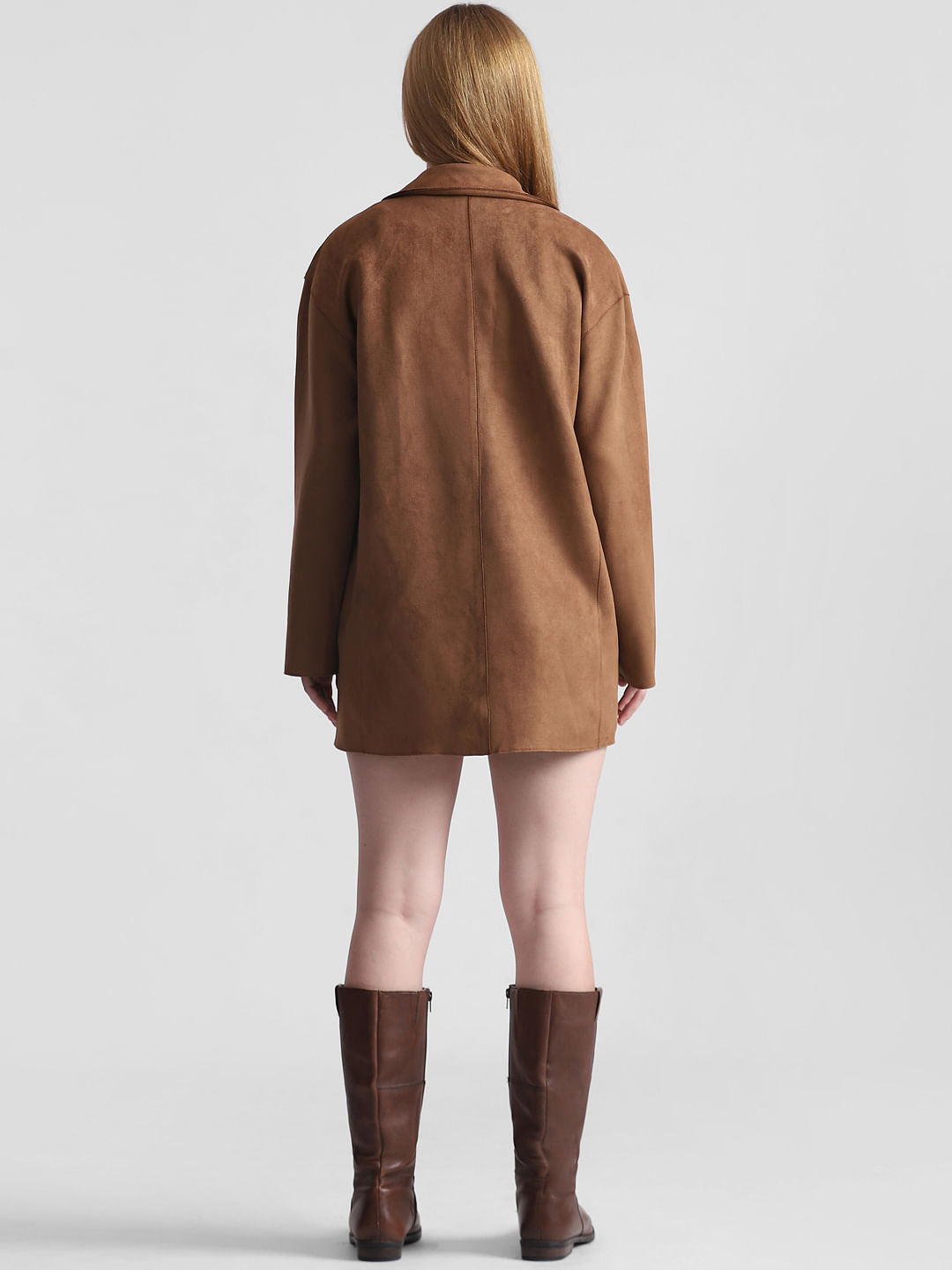 Brown Faux Suede Long Blazer