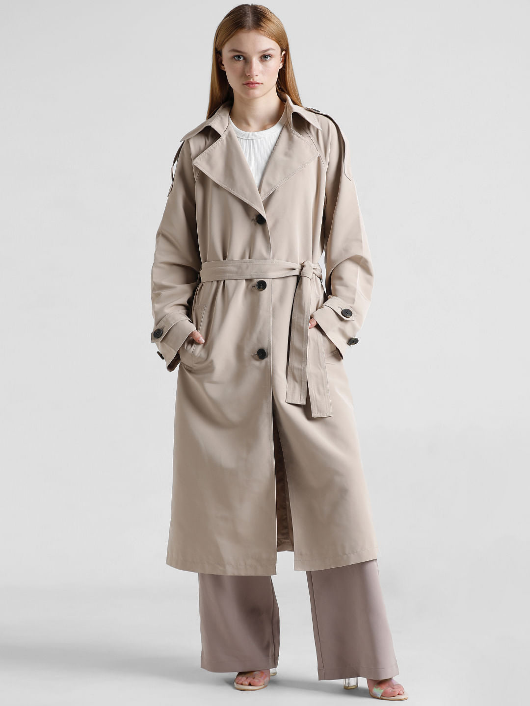 Taupe Long Trench Coat