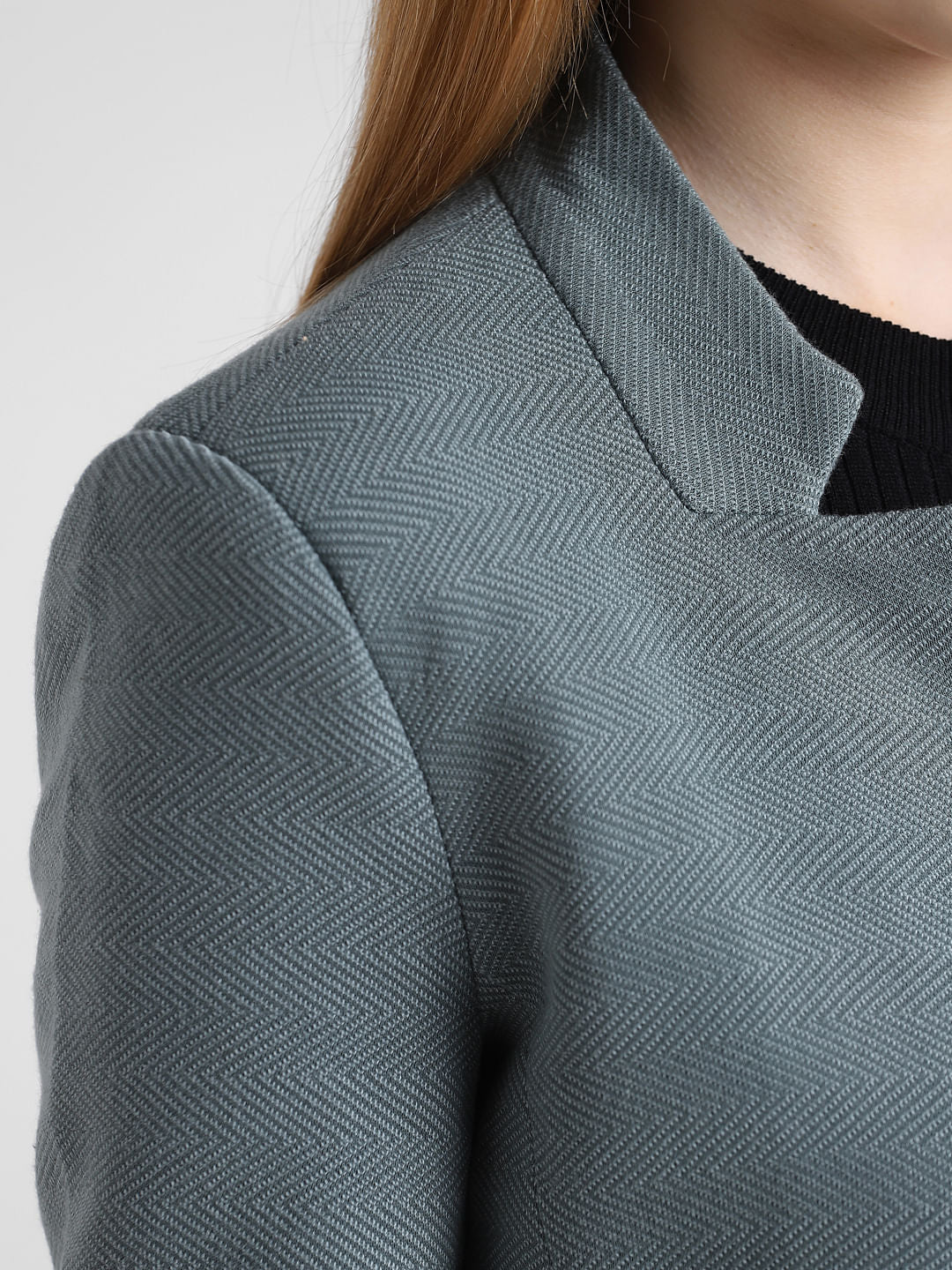 Green Textured Twill Long Coat