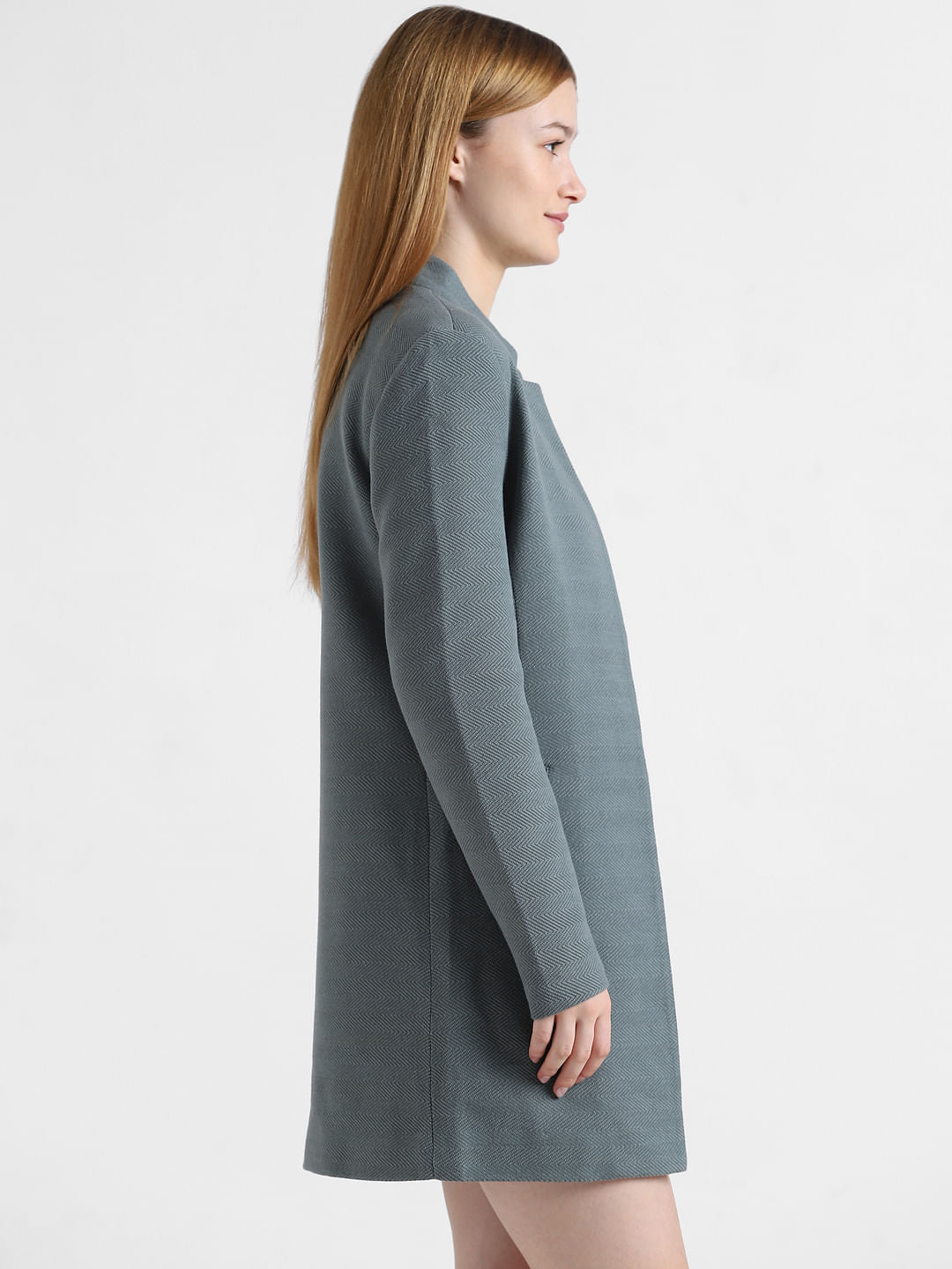 Green Textured Twill Long Coat