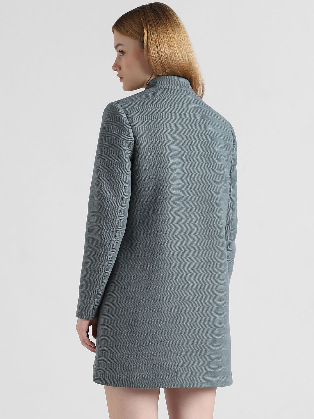 Green Textured Twill Long Coat