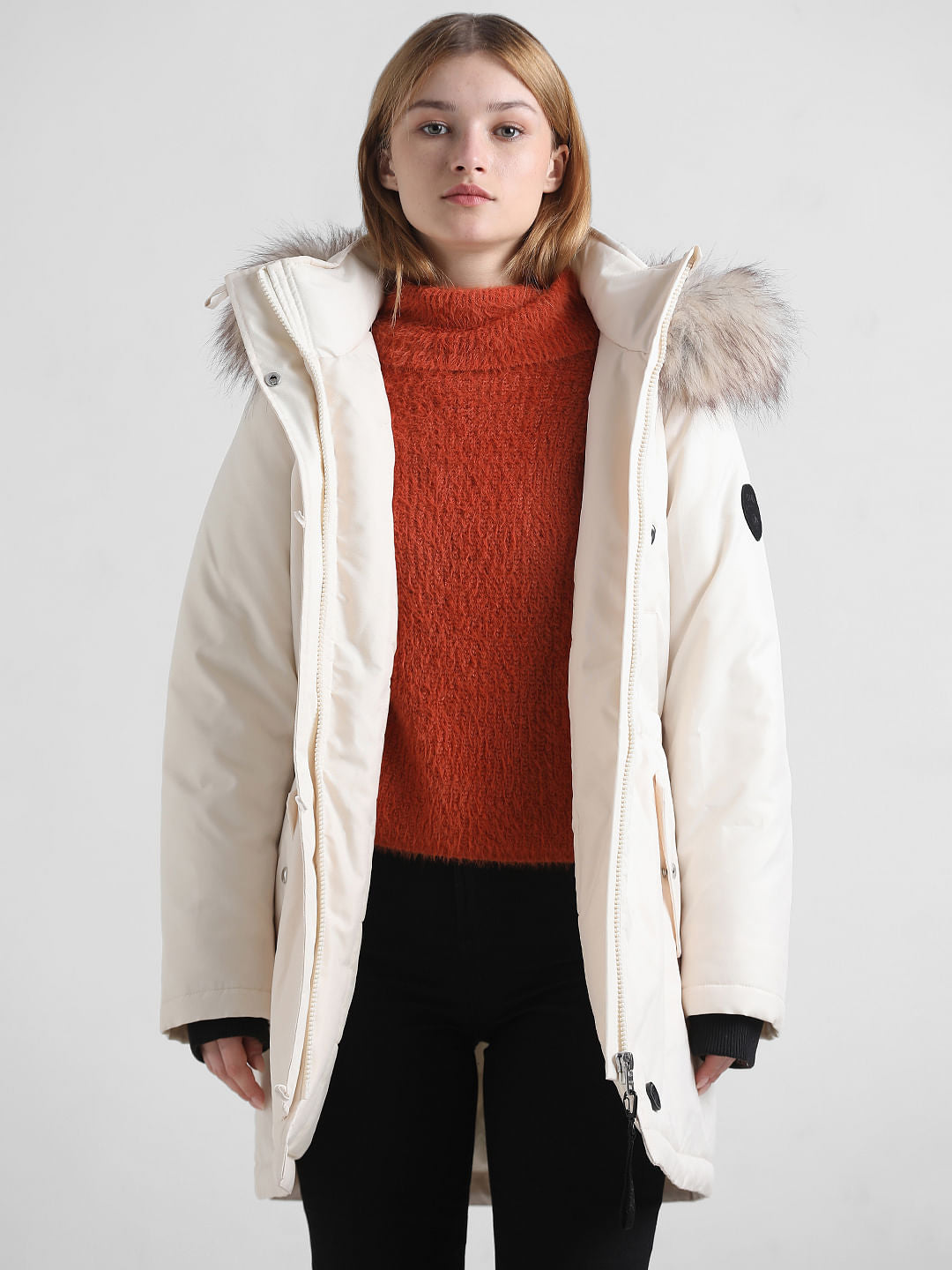 Cream Faux Fur Winter Parka