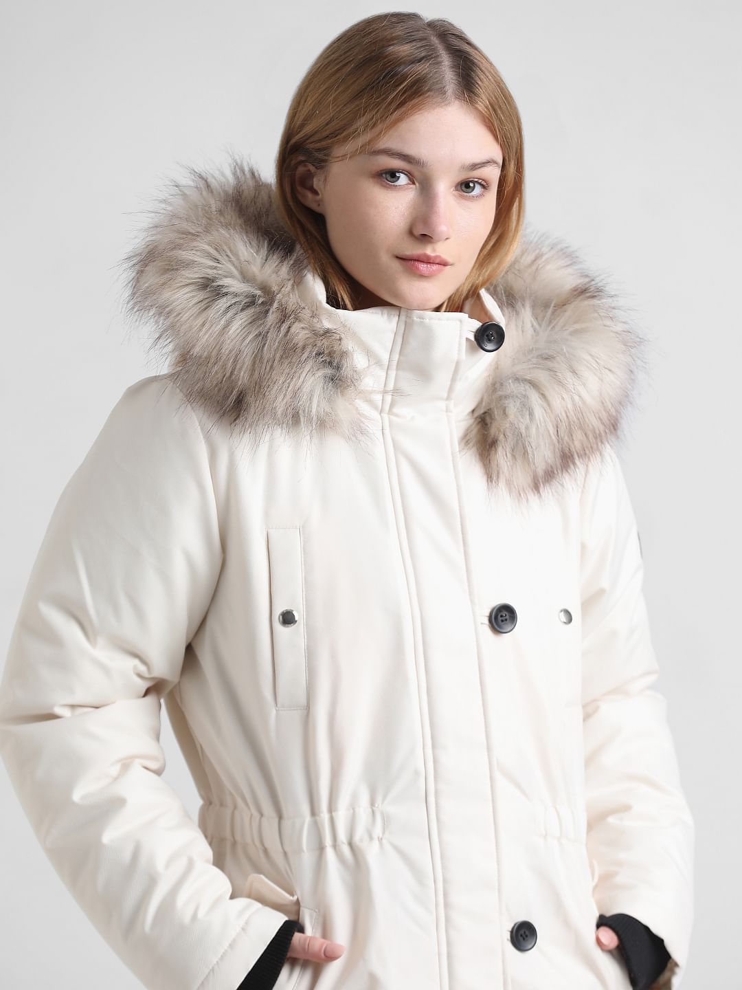 Cream Faux Fur Winter Parka