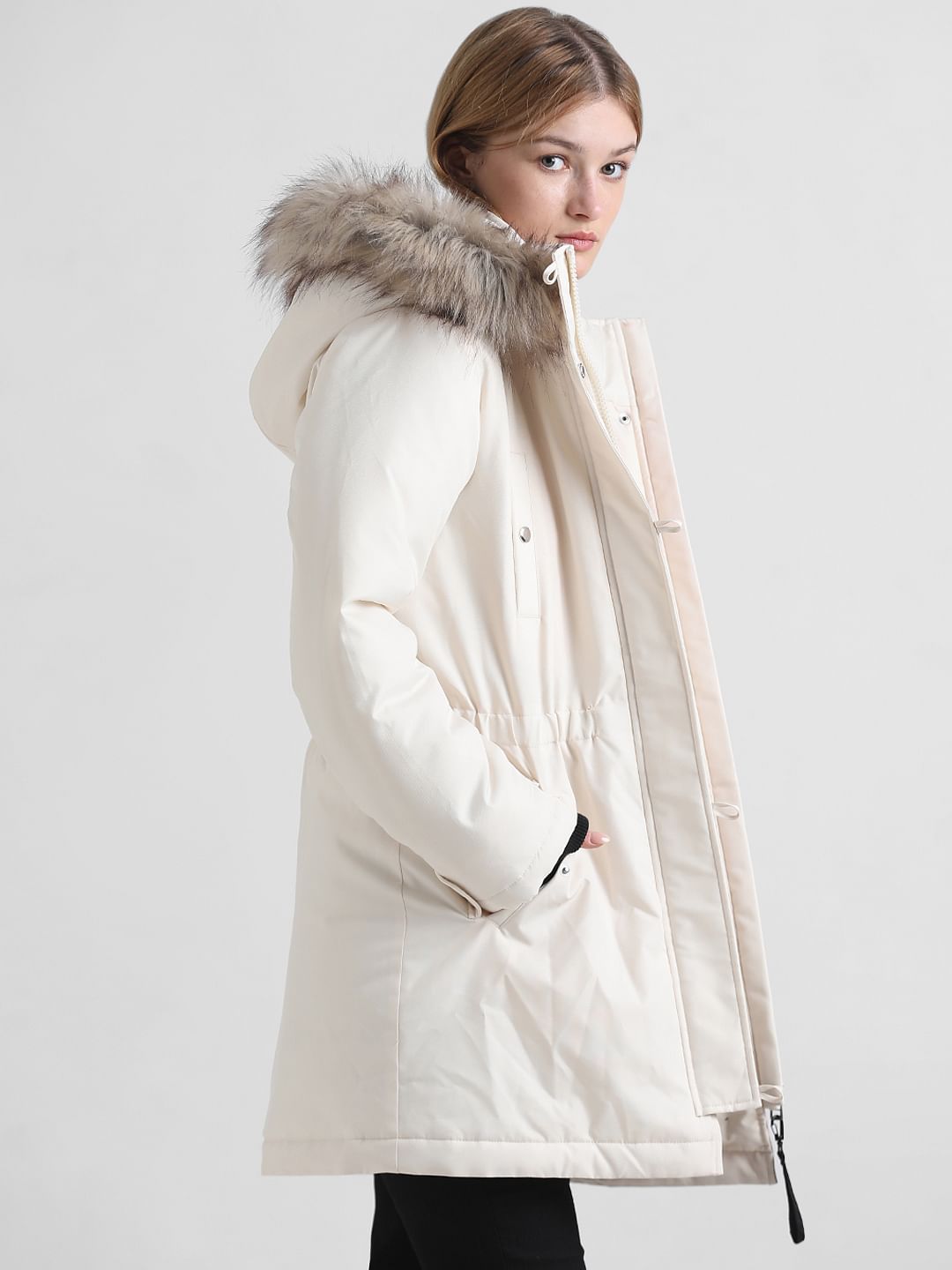 Cream Faux Fur Winter Parka