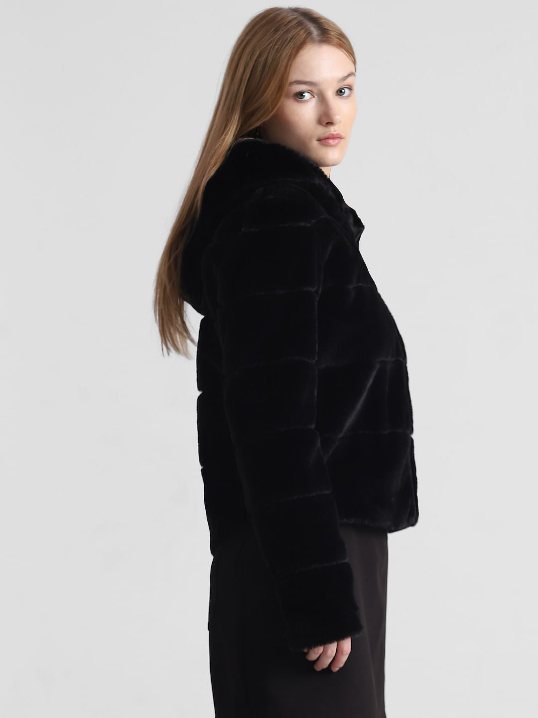 Black Faux Fur Hooded Jacket