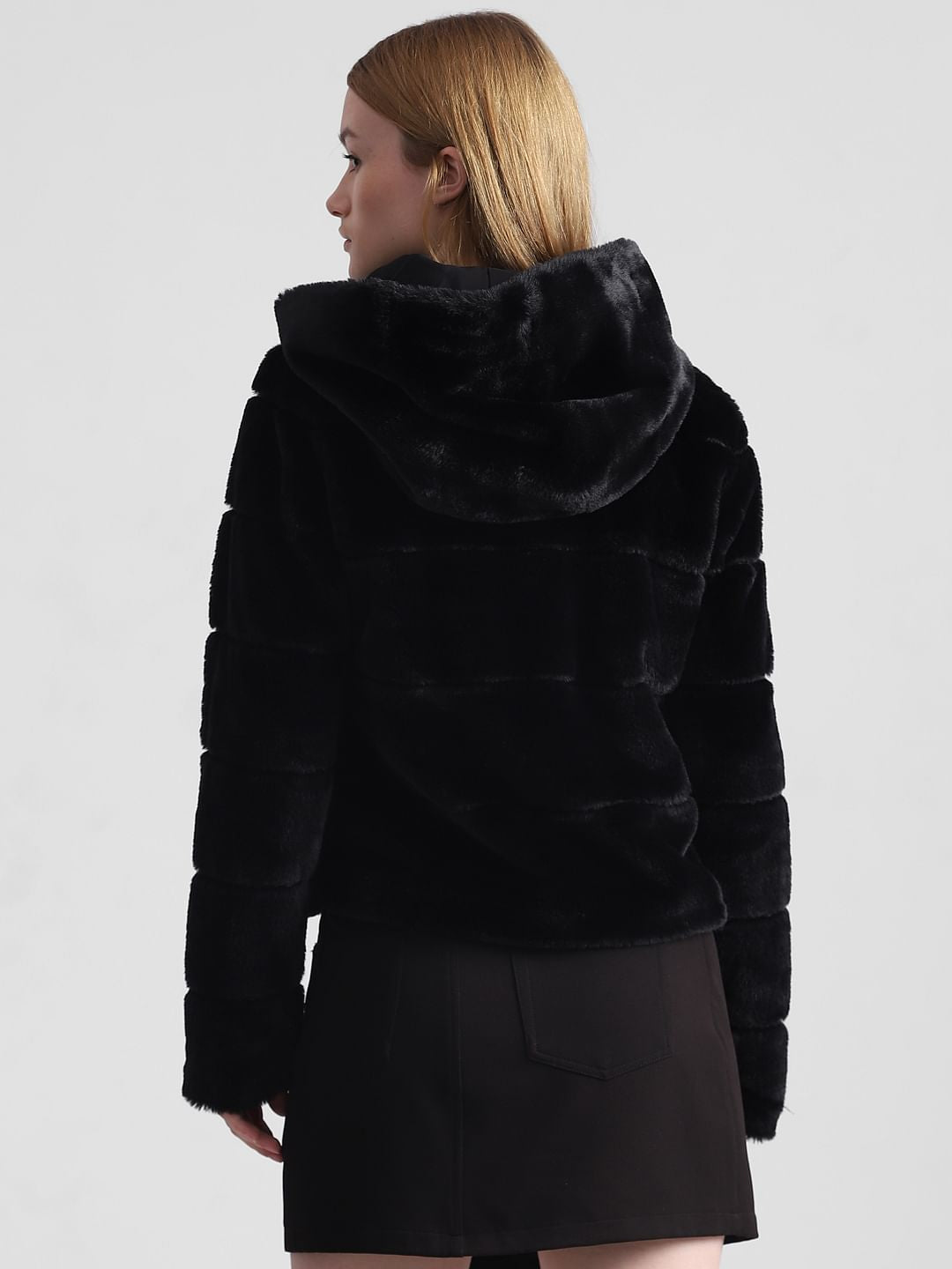 Black Faux Fur Hooded Jacket