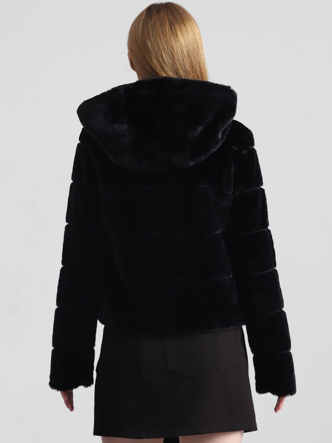 Black Faux Fur Hooded Jacket