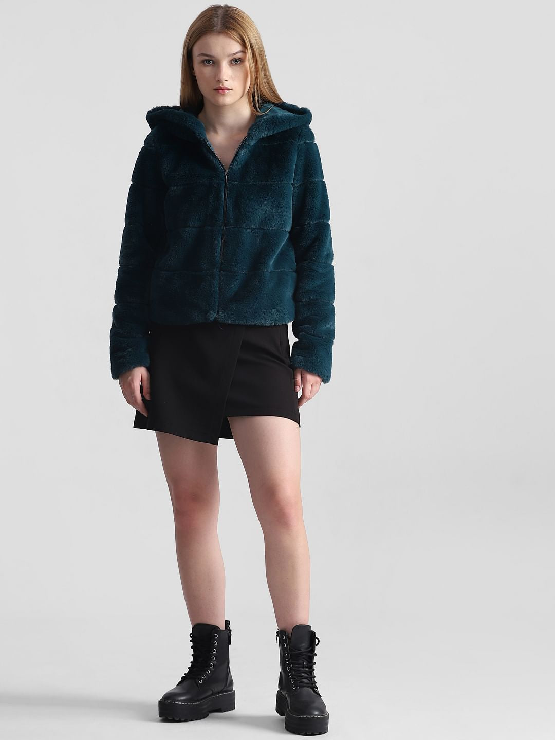 Sea Green Faux Fur Hooded Jacket
