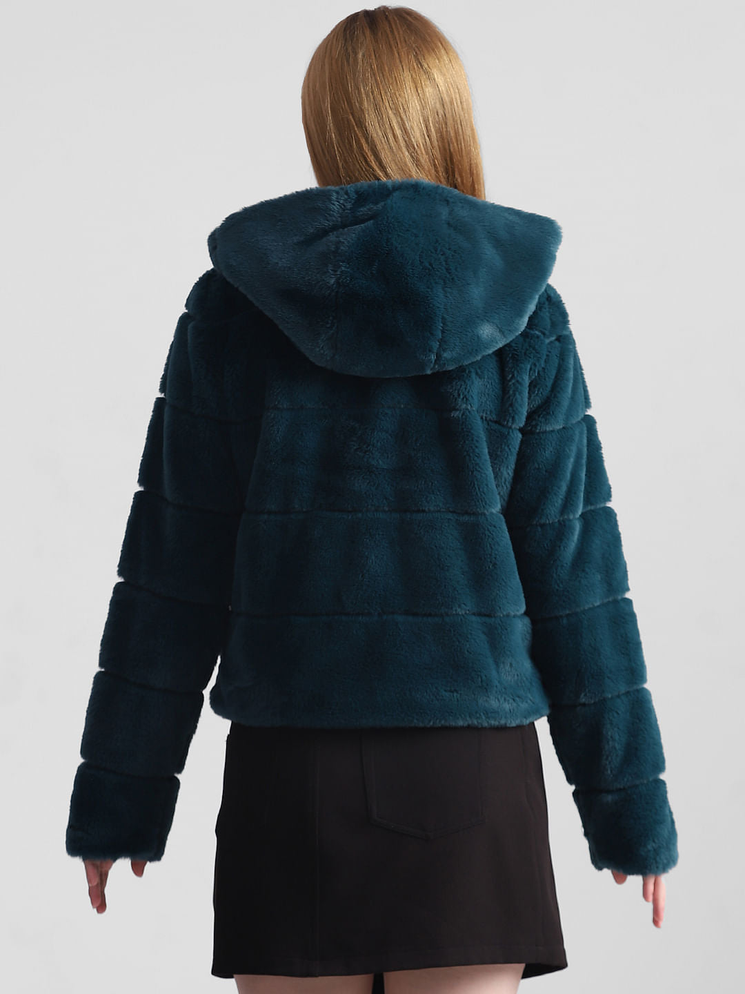 Sea Green Faux Fur Hooded Jacket