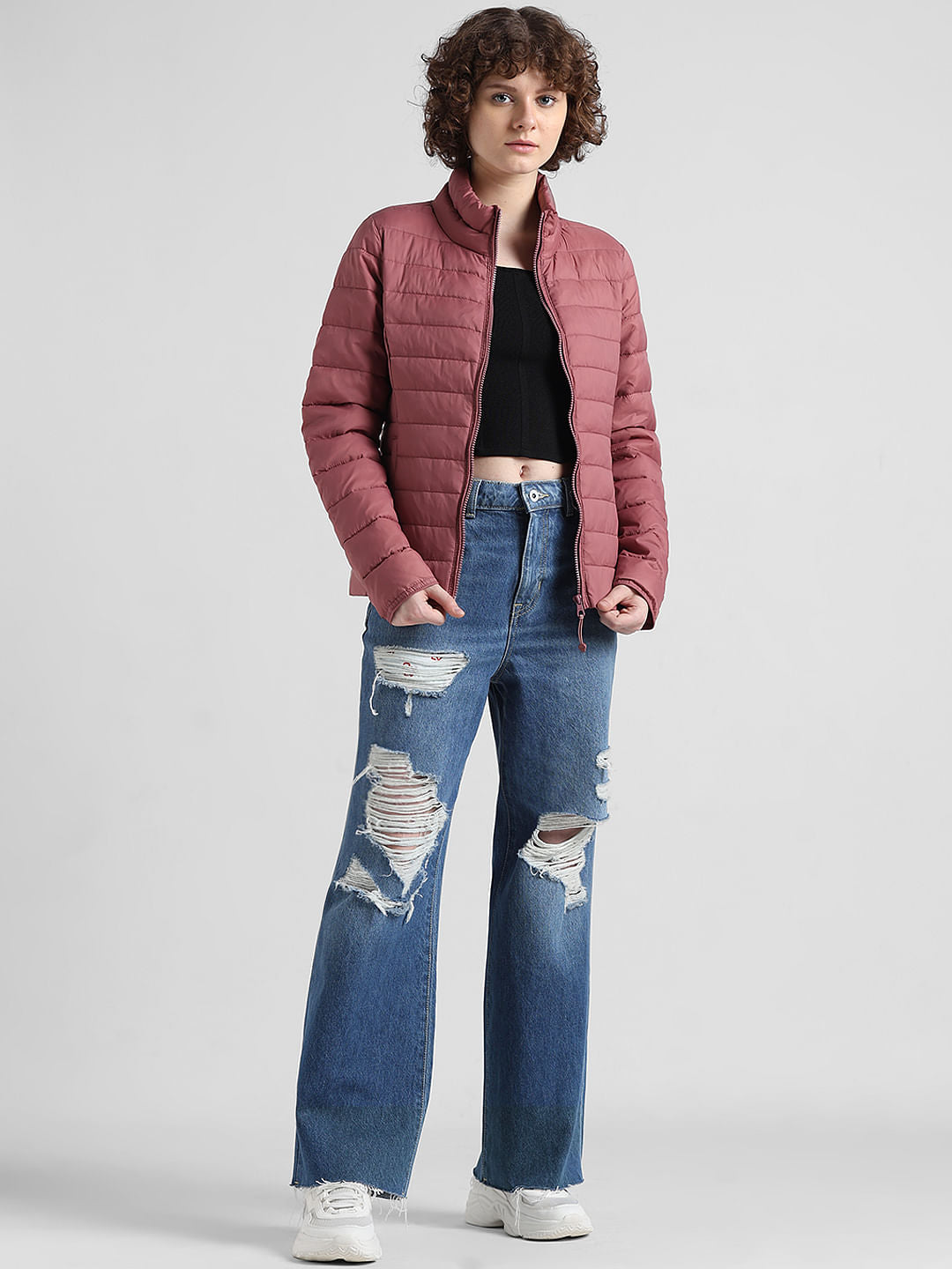 Pink Quilted High Neck Puffer Jacket