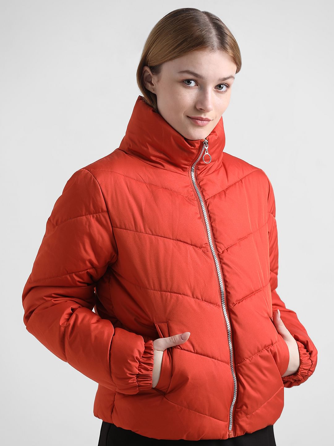 Red High Neck Padded Puffer Jacket