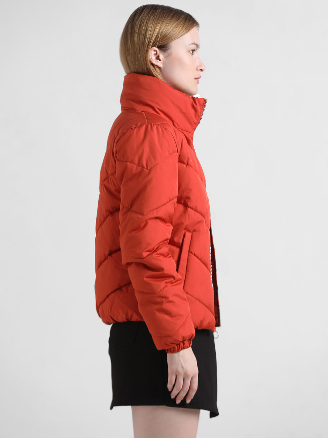 Red High Neck Padded Puffer Jacket