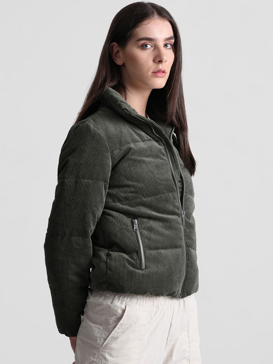 Dark Green Padded Corduroy Jacket