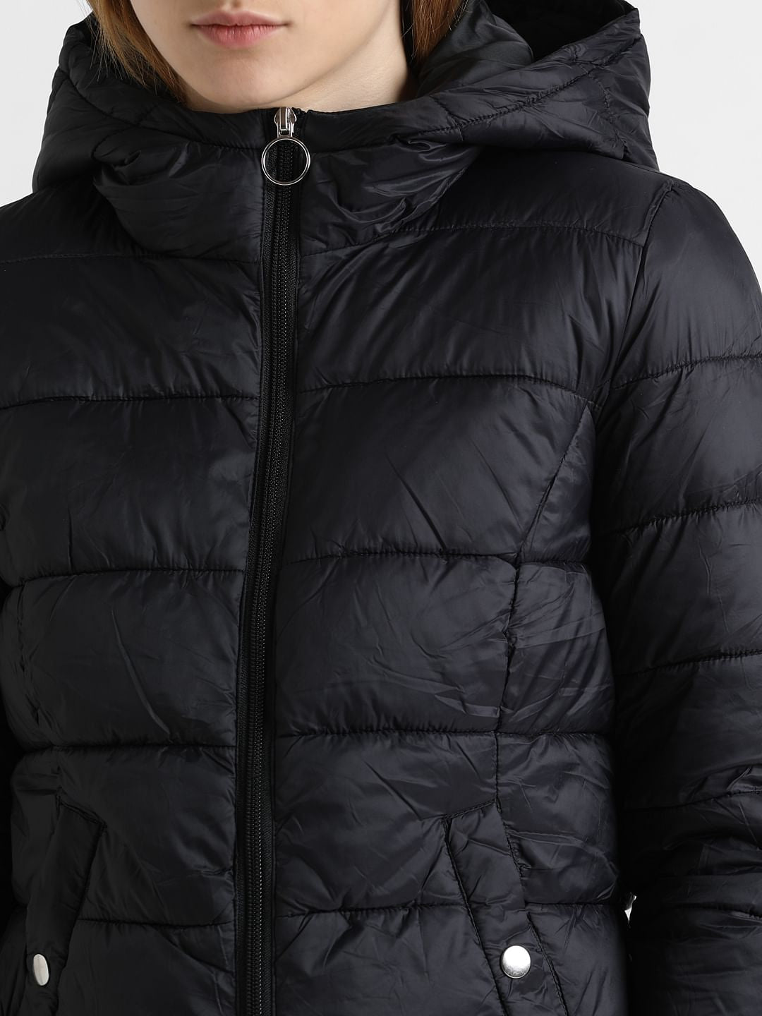 Black Hooded Short Puffer Jacket