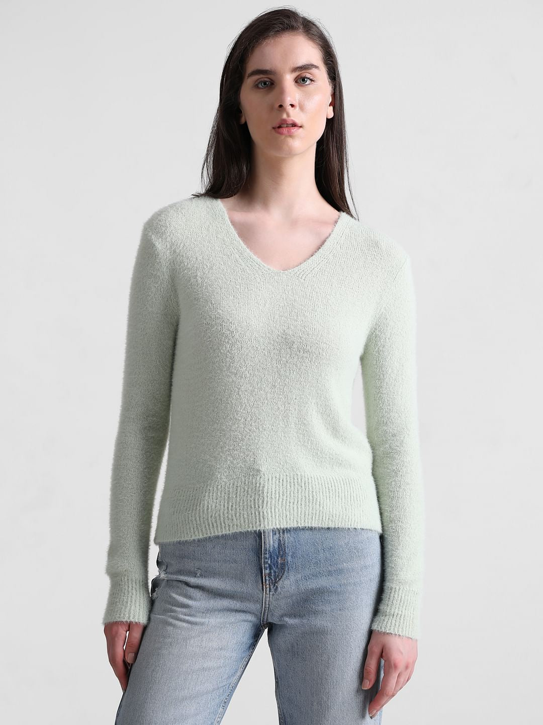 Light Green Fluffy Knit Pullover