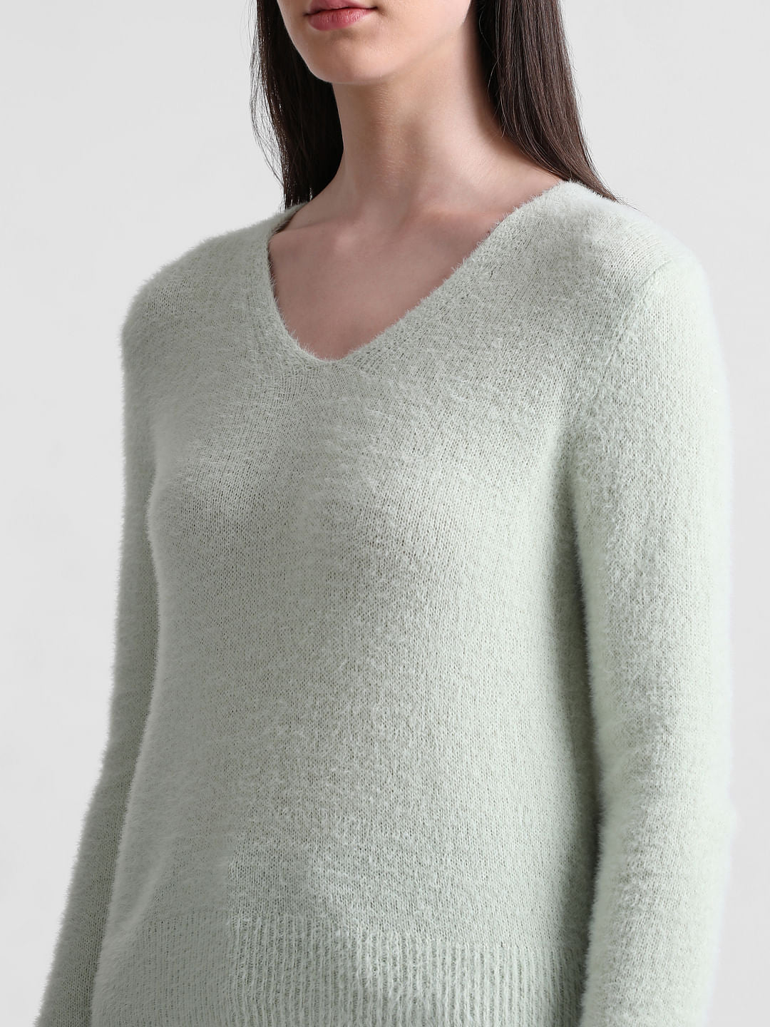 Light Green Fluffy Knit Pullover