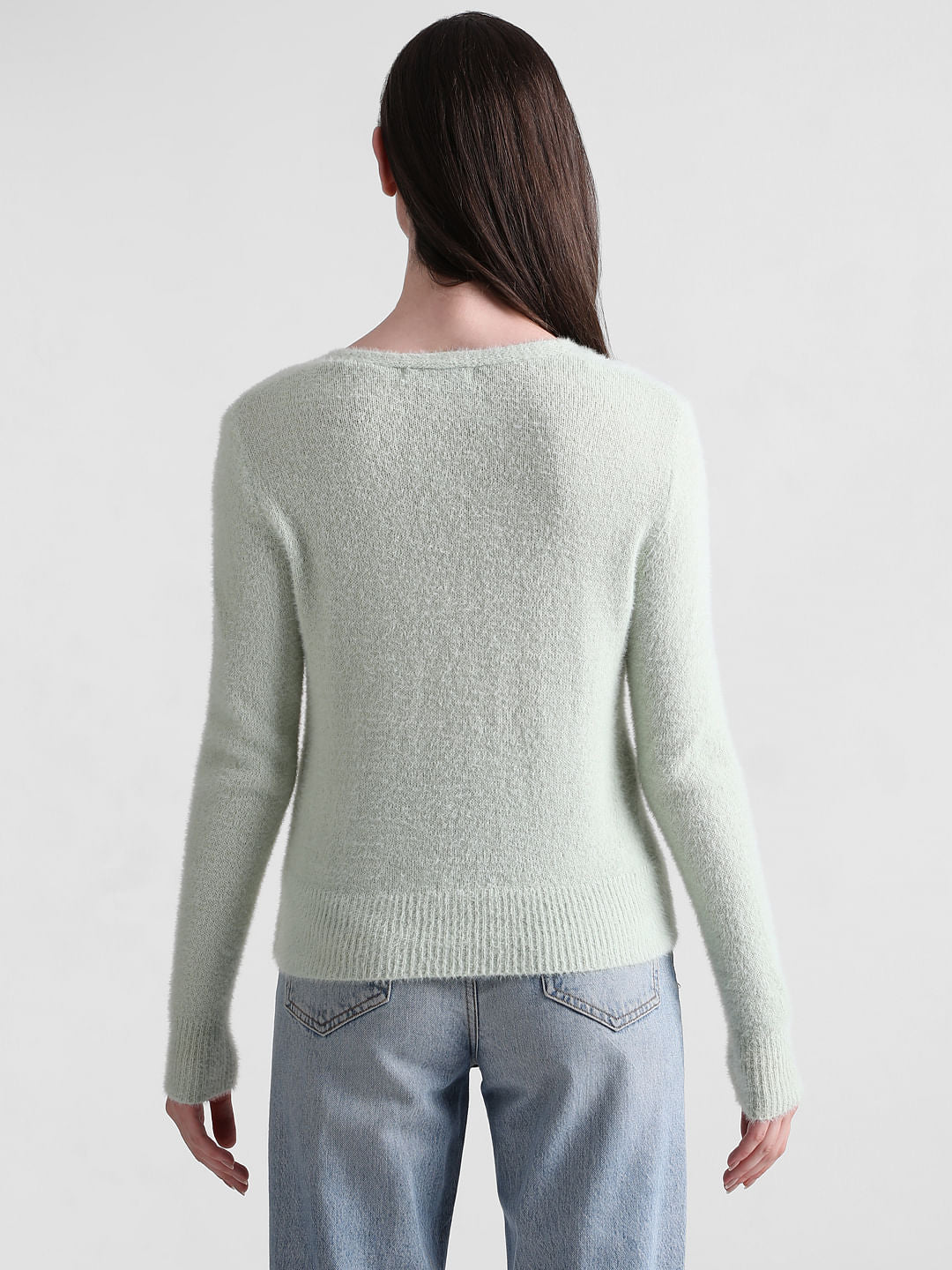 Light Green Fluffy Knit Pullover