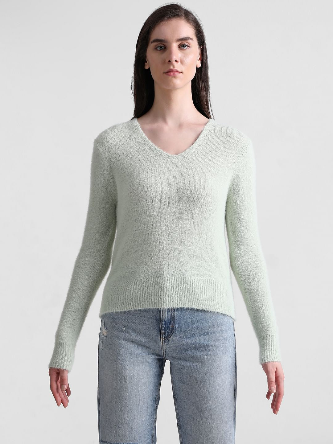 Light Green Fluffy Knit Pullover