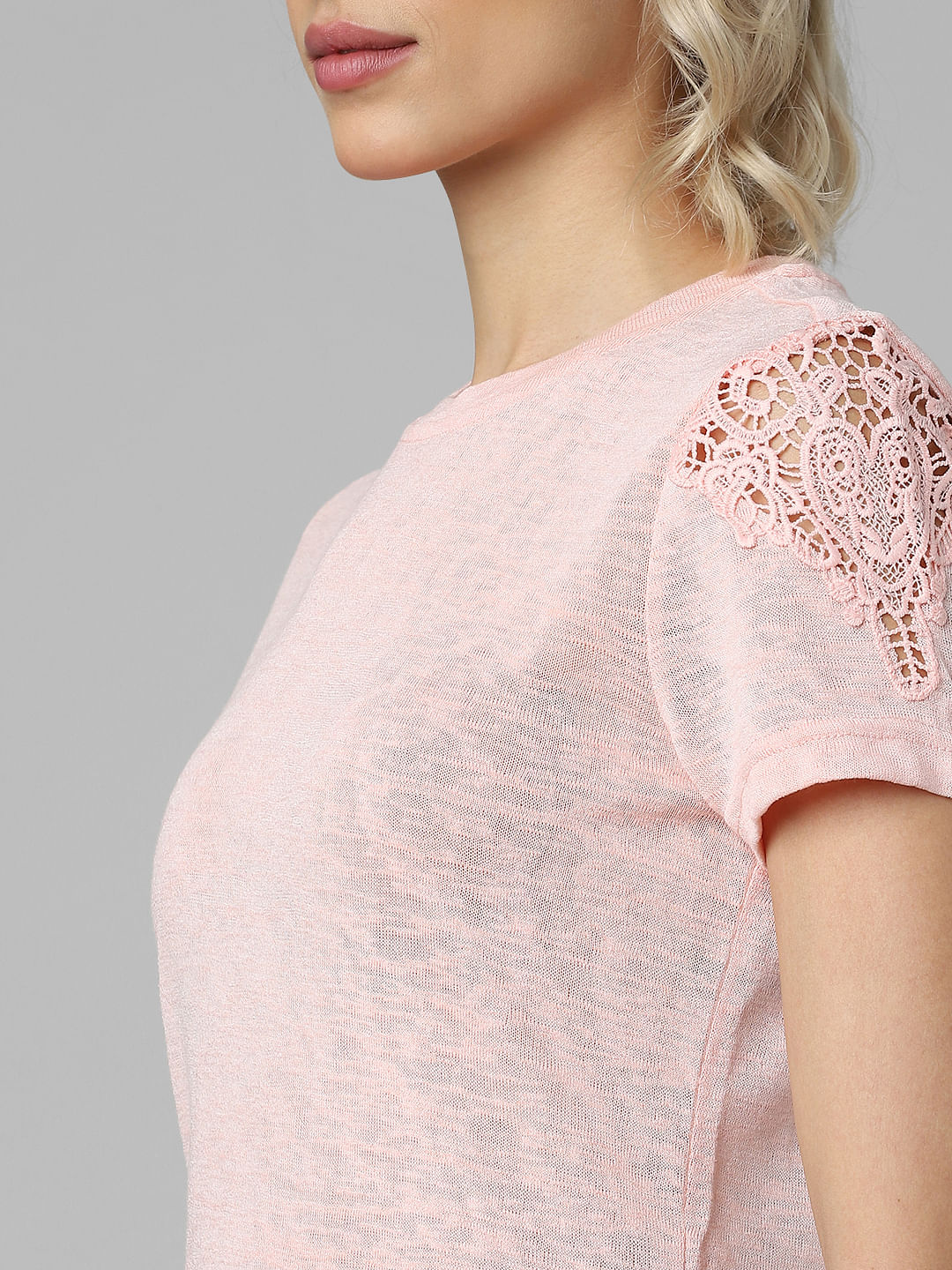 Pink Lace Sleeves Top