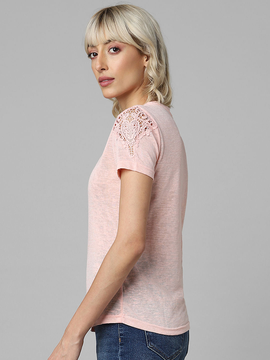 Pink Lace Sleeves Top