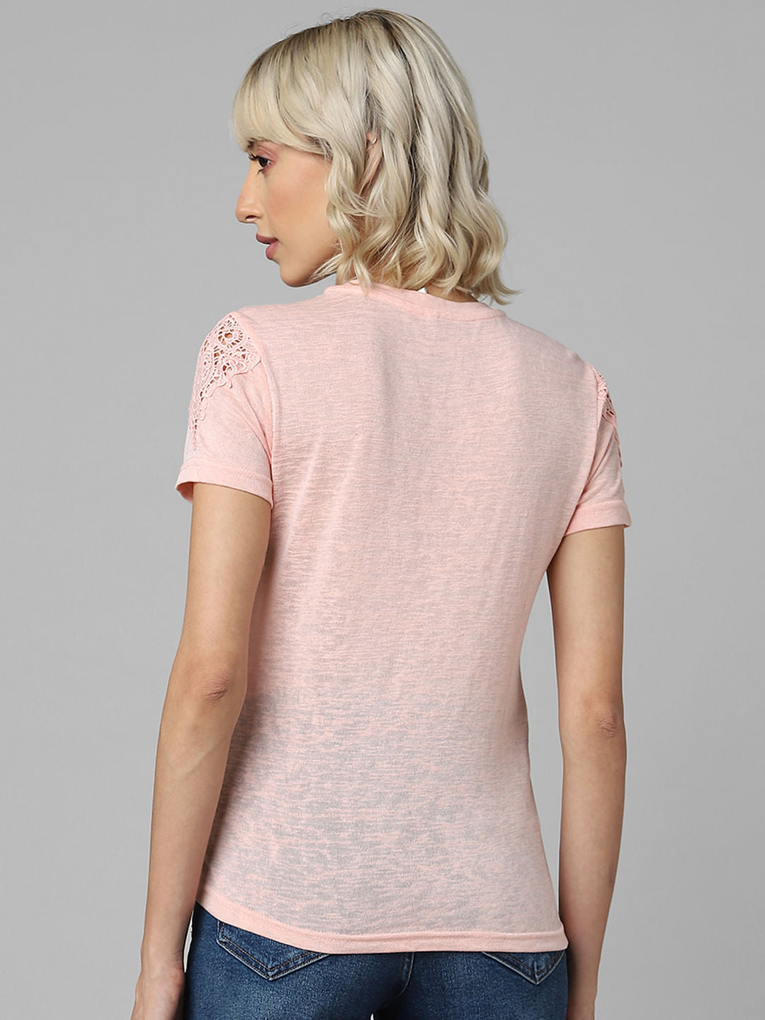 Pink Lace Sleeves Top