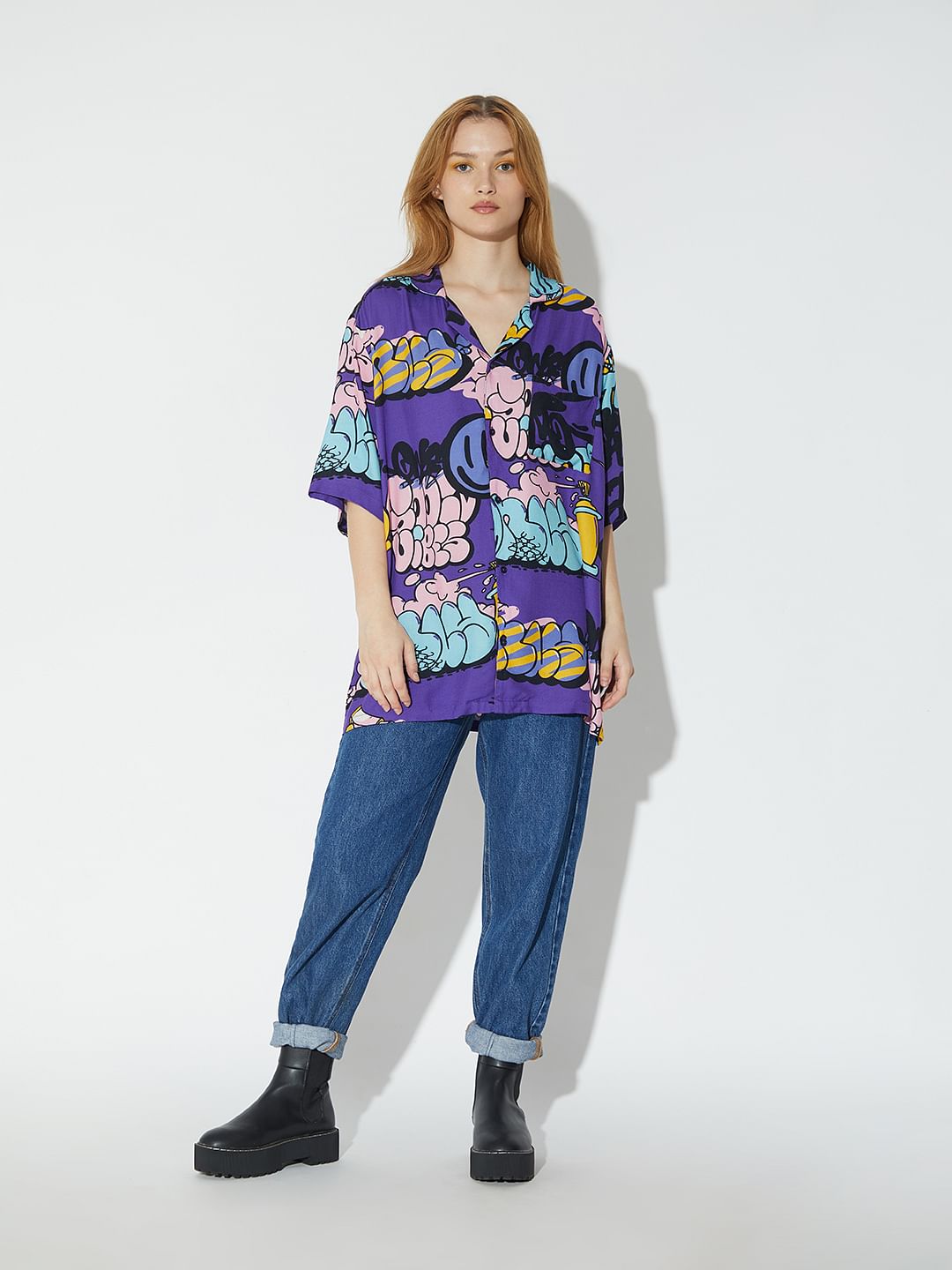 Only X Artverse Purple Printed Unisex Shirt