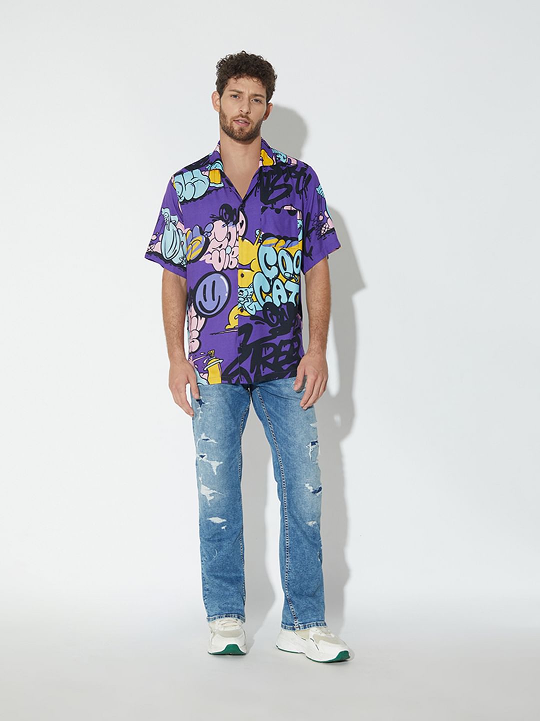 Only X Artverse Purple Printed Unisex Shirt