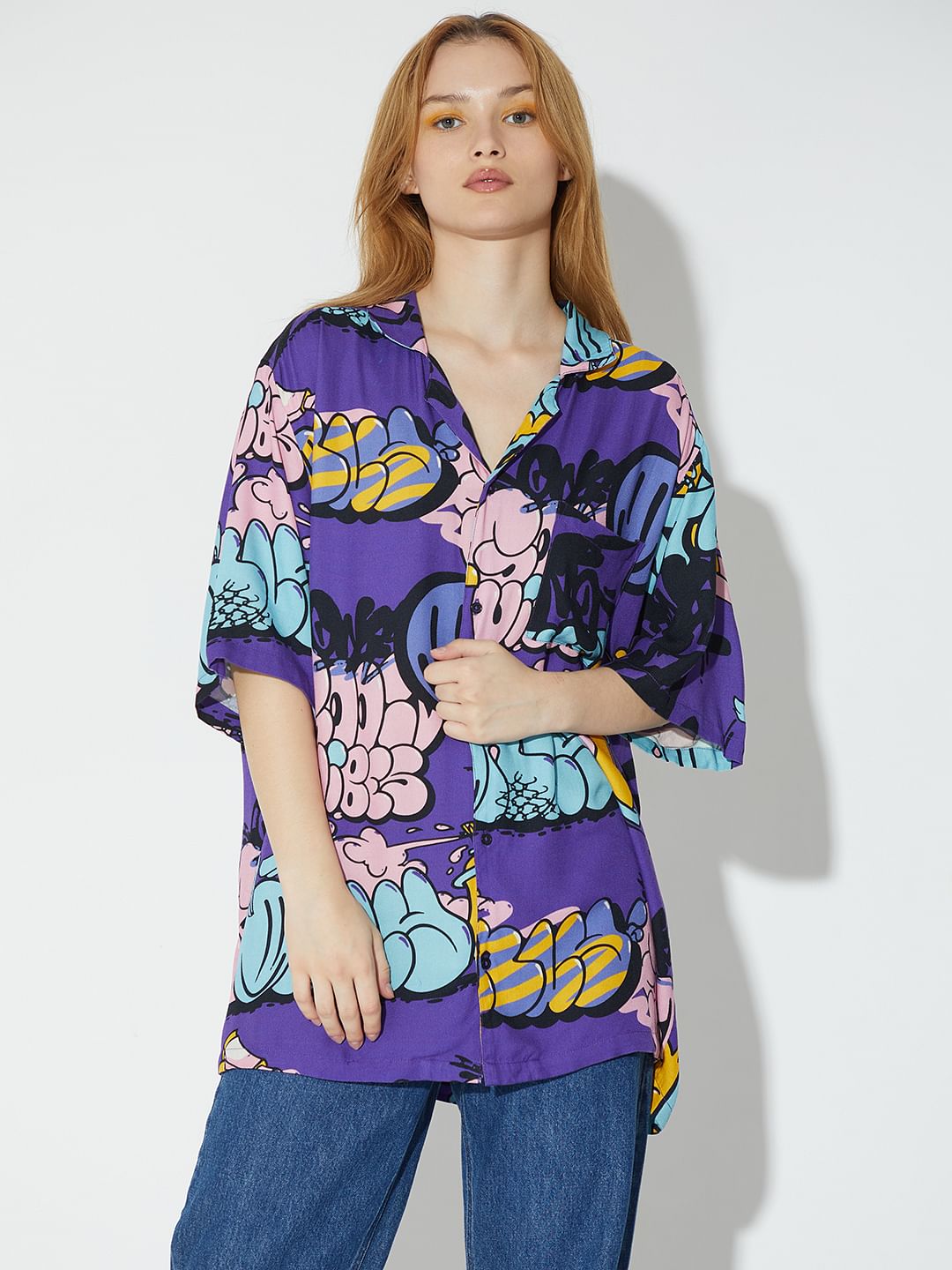 Only X Artverse Purple Printed Unisex Shirt