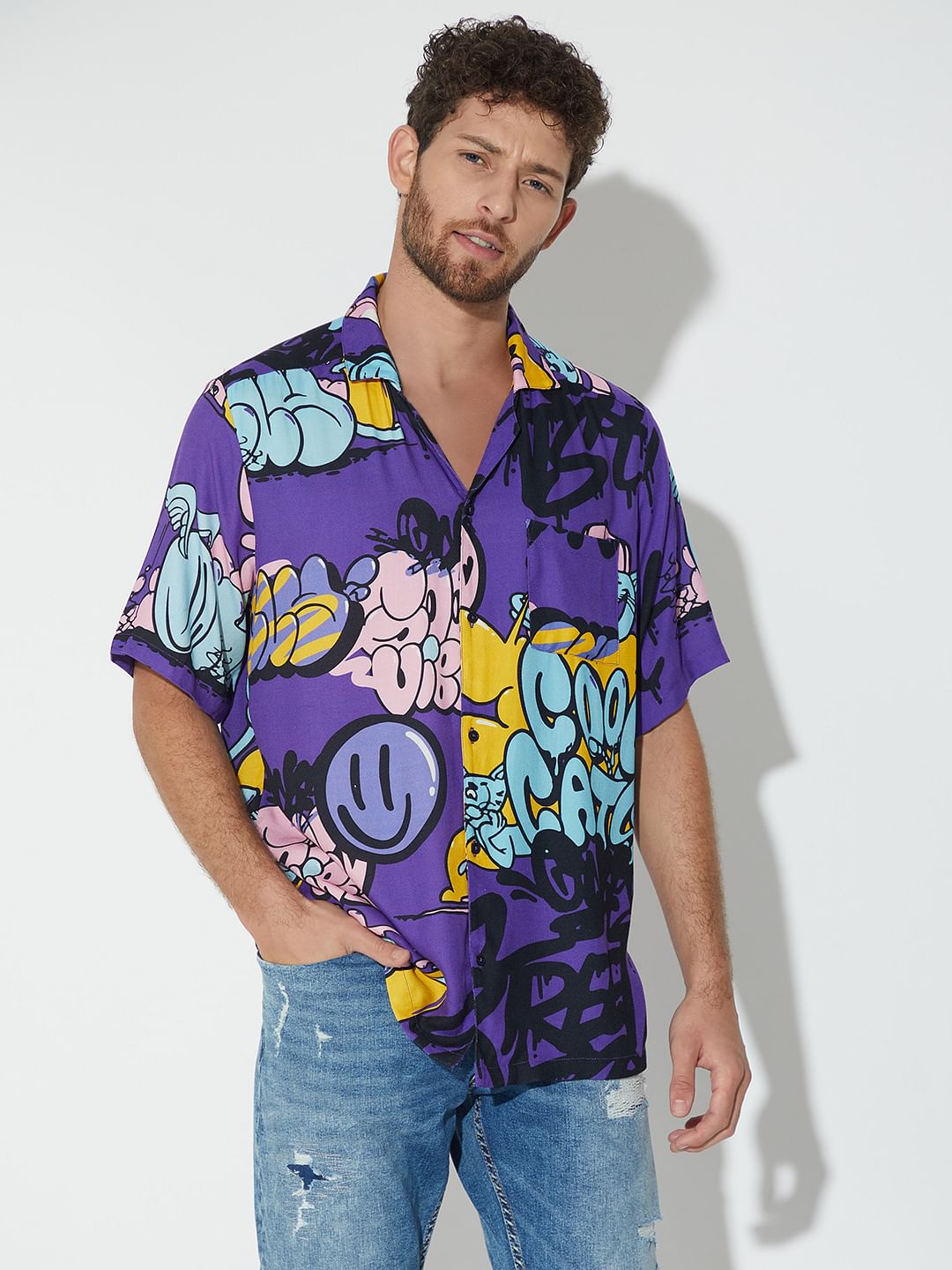 Only X Artverse Purple Printed Unisex Shirt