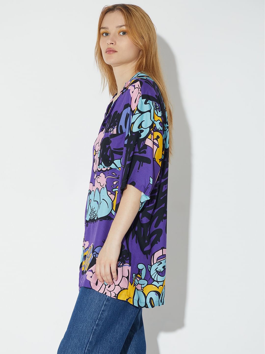 Only X Artverse Purple Printed Unisex Shirt