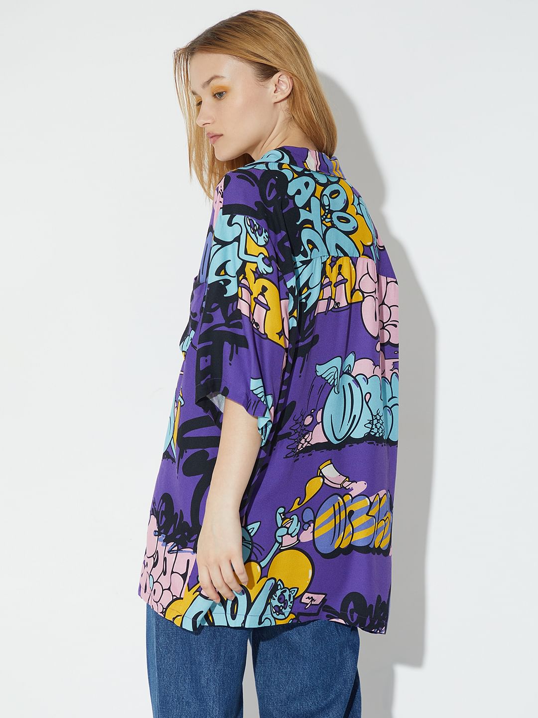 Only X Artverse Purple Printed Unisex Shirt