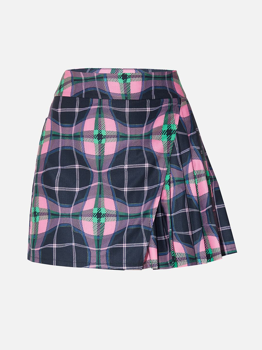 Only X Artverse Black Check Wrap Pleated Skirt