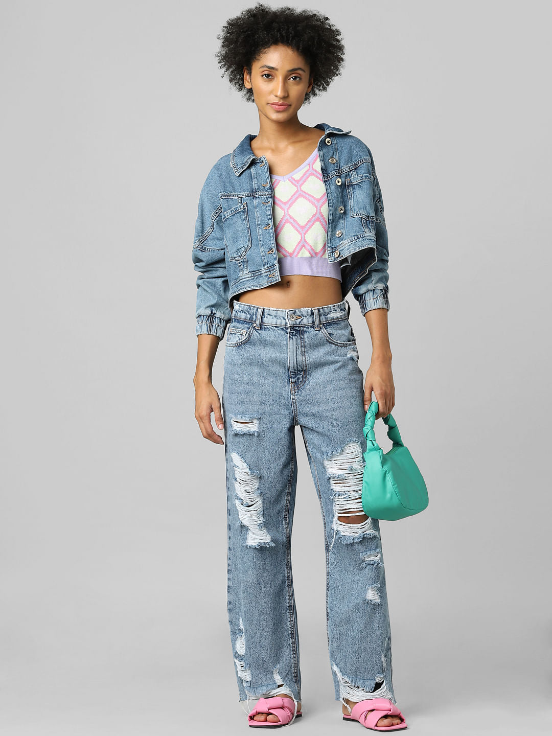 Blue Cropped Denim Jacket