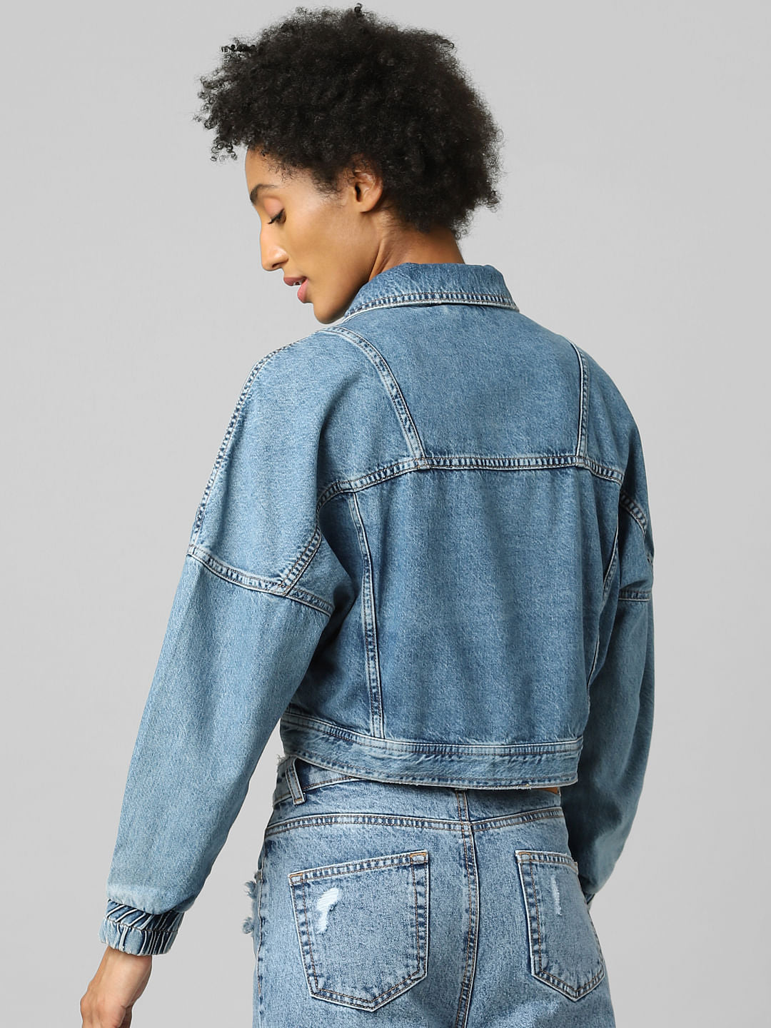 Blue Cropped Denim Jacket