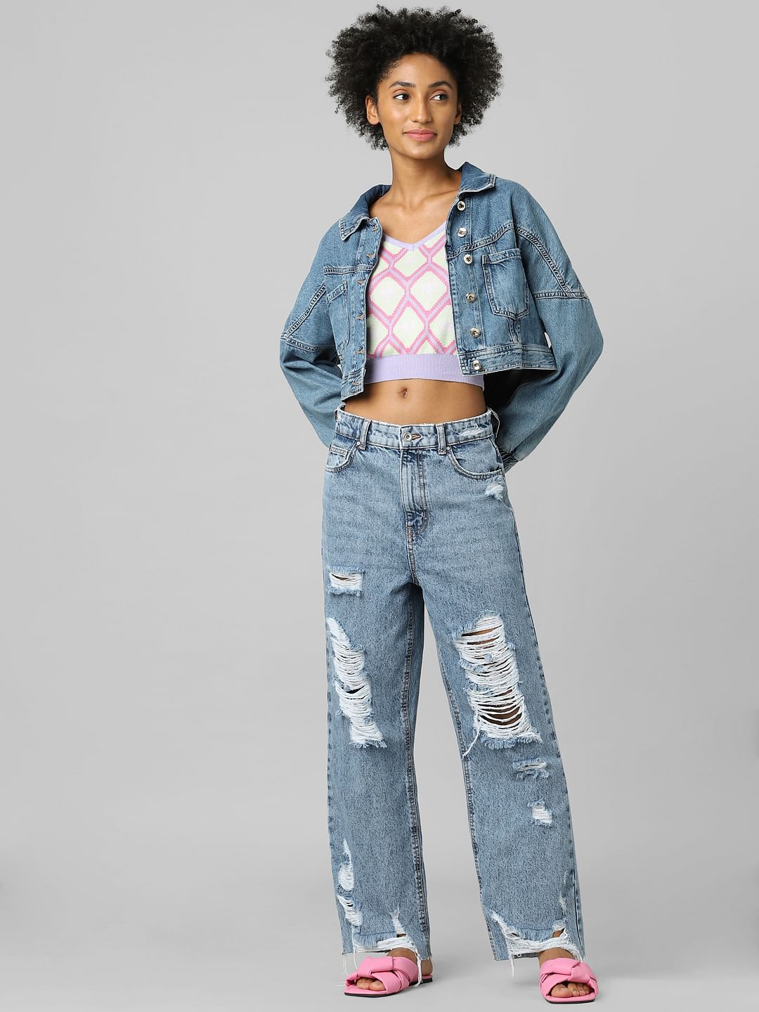 Blue Cropped Denim Jacket