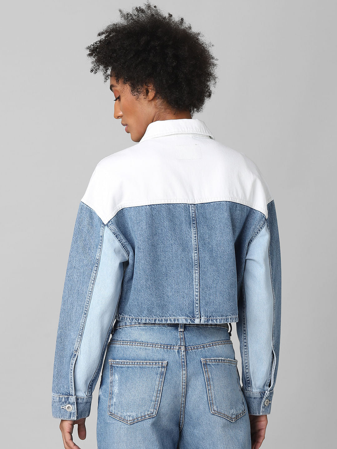 Blue Colourblocked Denim Jacket