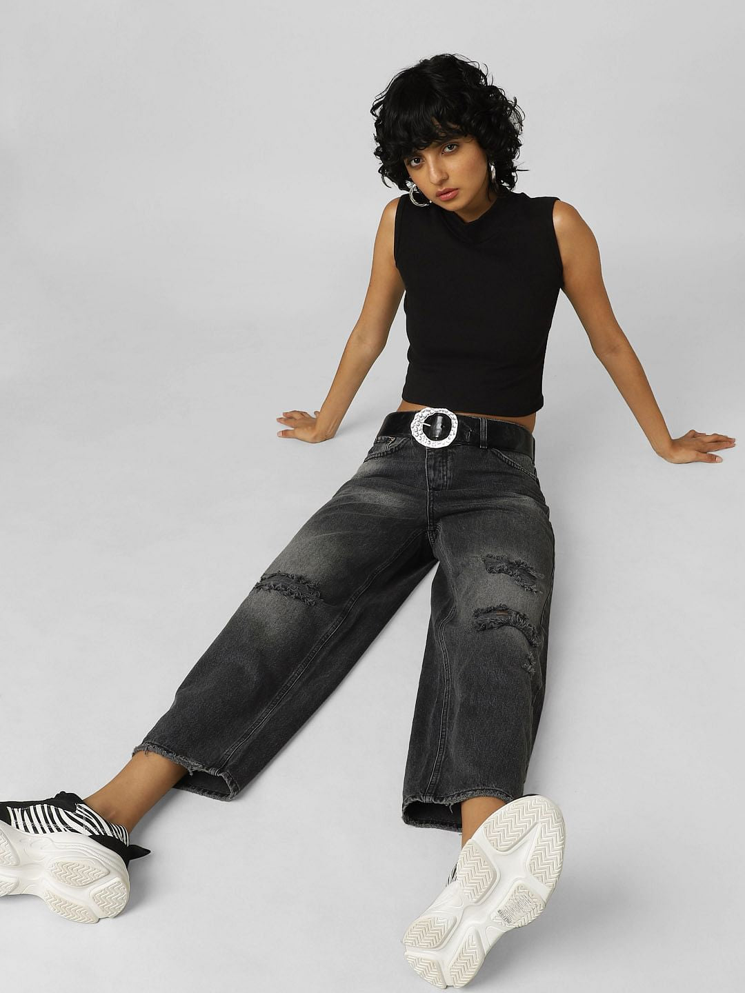 Black High Rise Distressed Boyfriend Jeans