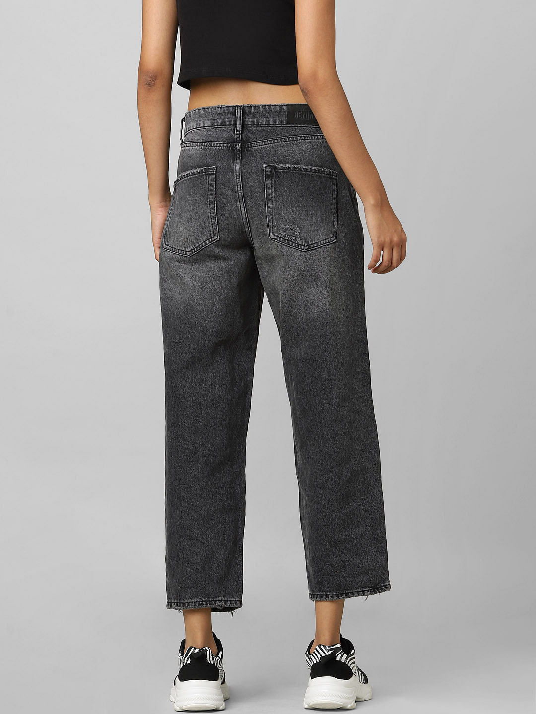 Black High Rise Distressed Boyfriend Jeans