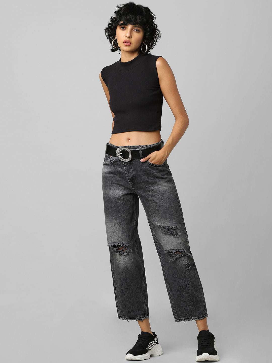 Black High Rise Distressed Boyfriend Jeans