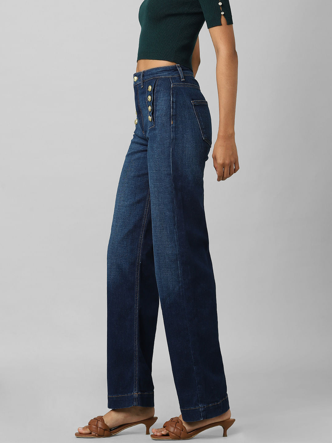 Blue High Rise Wide Leg Jeans