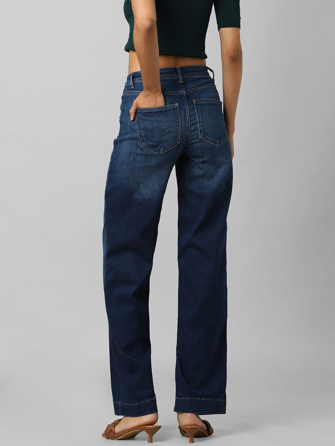 Blue High Rise Wide Leg Jeans