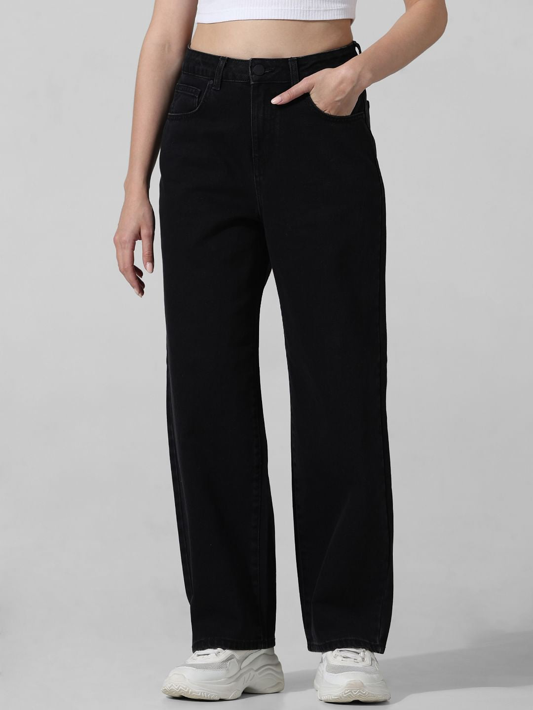 Black High Rise Straight Fit Jeans